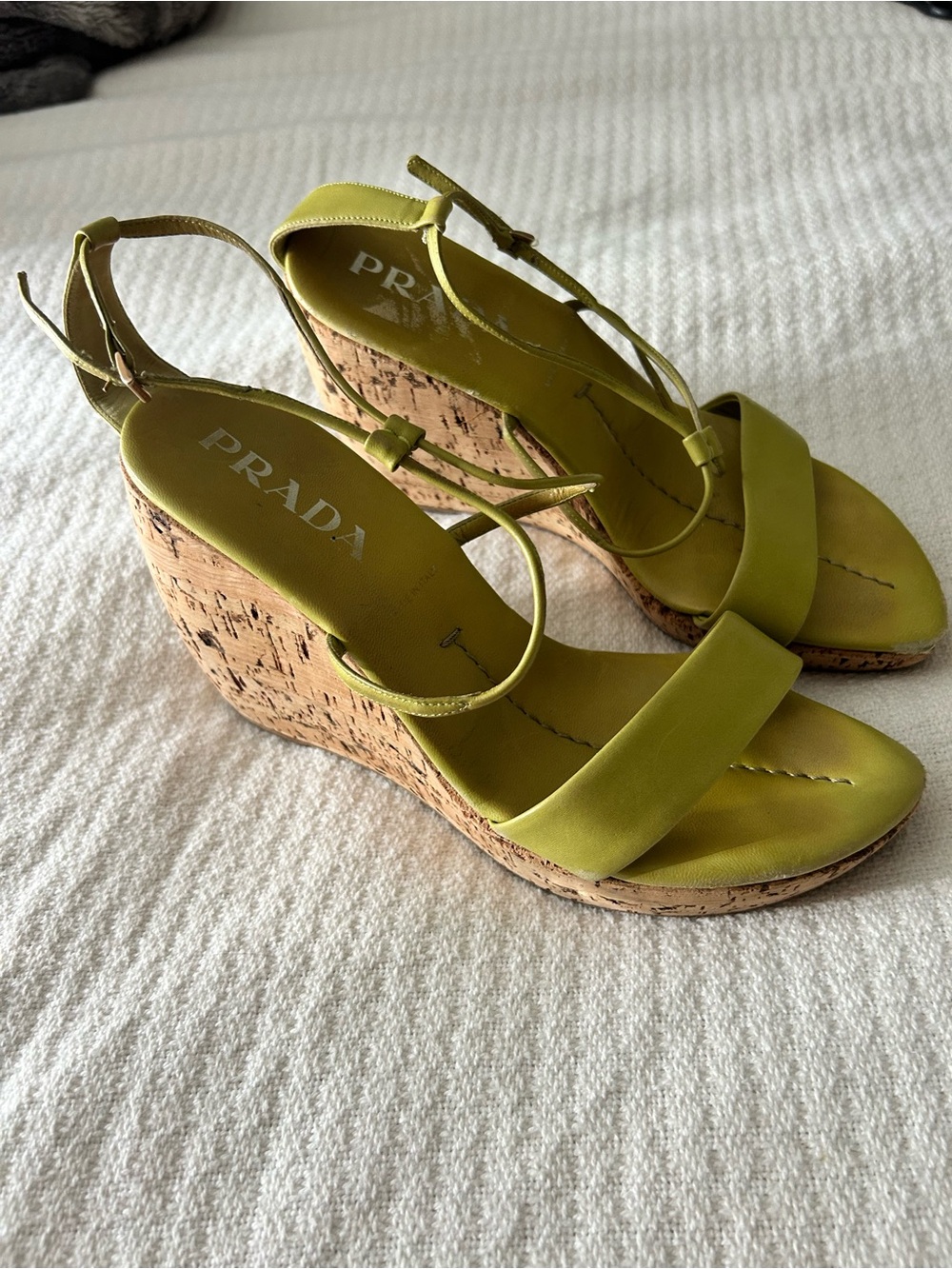 Prada Olive Green Cork Wedge Sandals - Women's - Picture 2 of 5